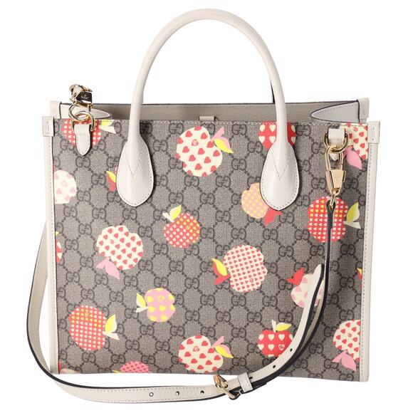 GUCCI GG Supreme Apple Tote Bag 659983 Beige Tan Multi PVC - Picture 3 of 8